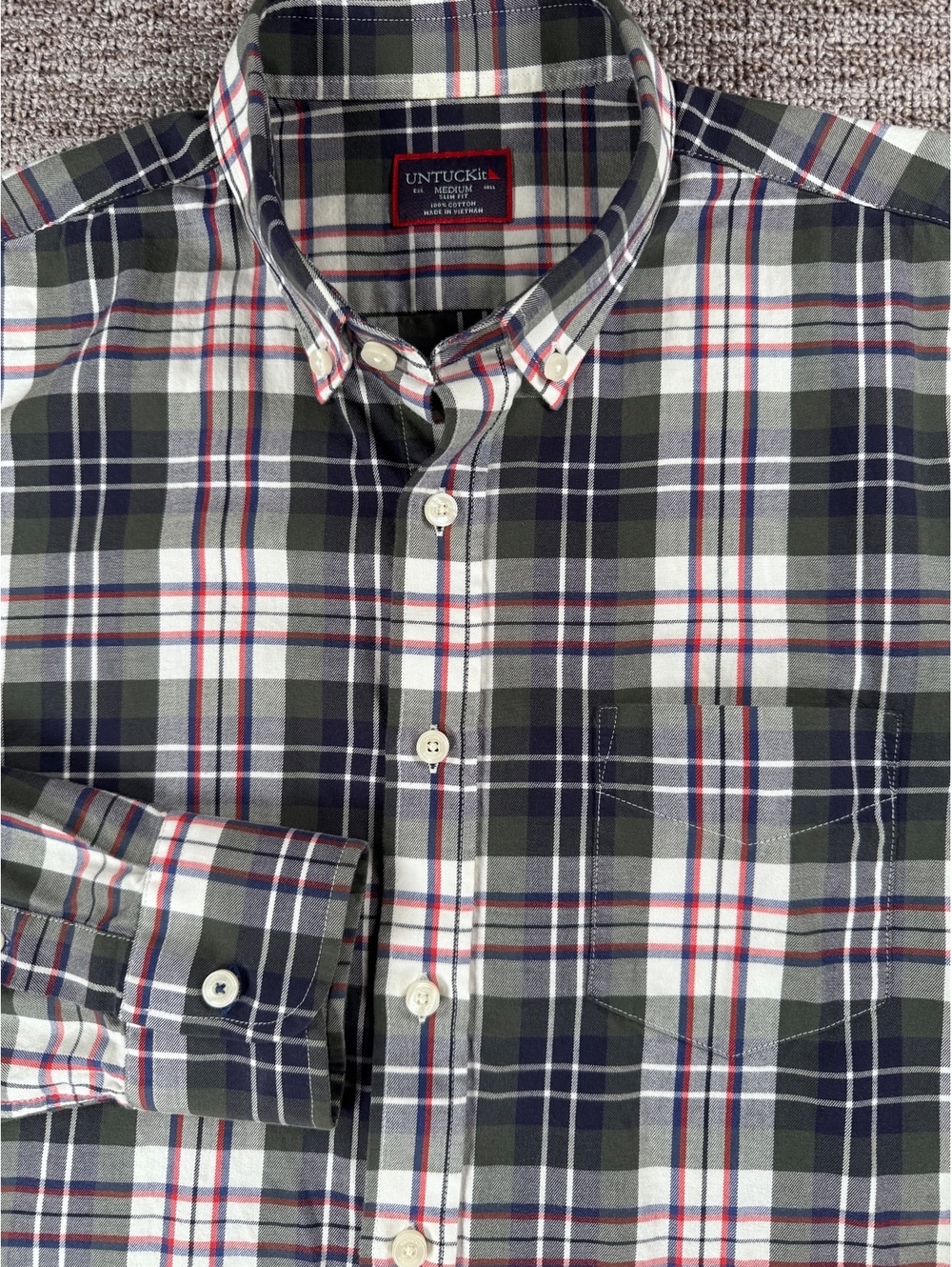 UNTUCKit Men's Slim Fit Button-Down Shirt Plaid Medium 100% Cotton Casual